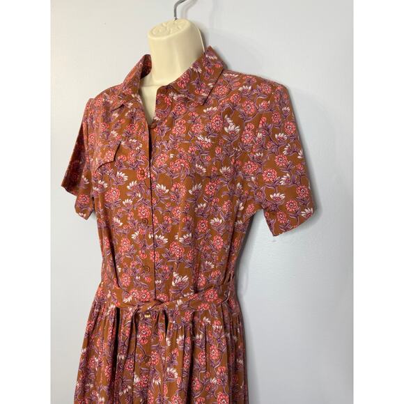 Lea Floral Shirt Midi Dress Short Sleeve Belted Women's M - Picture 5 of 12